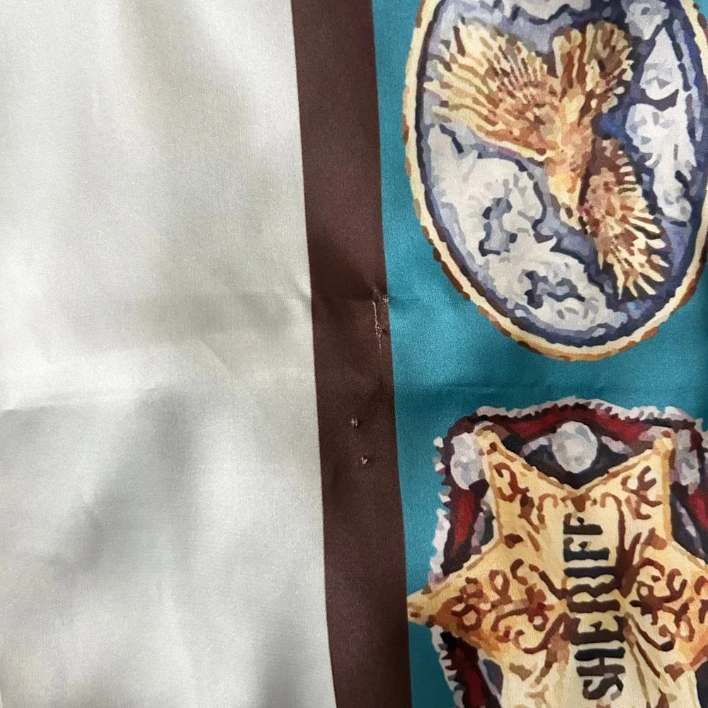 Liz Coufal Designs Scarf Silk Blend Blue Western Cowboy Boots Turquoise Cross OS